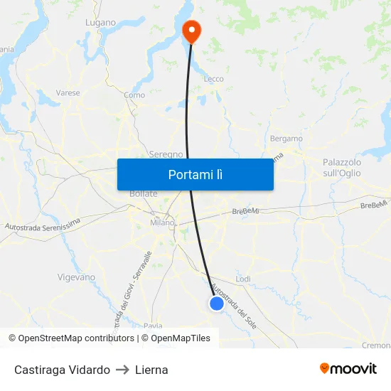 Castiraga Vidardo to Lierna map