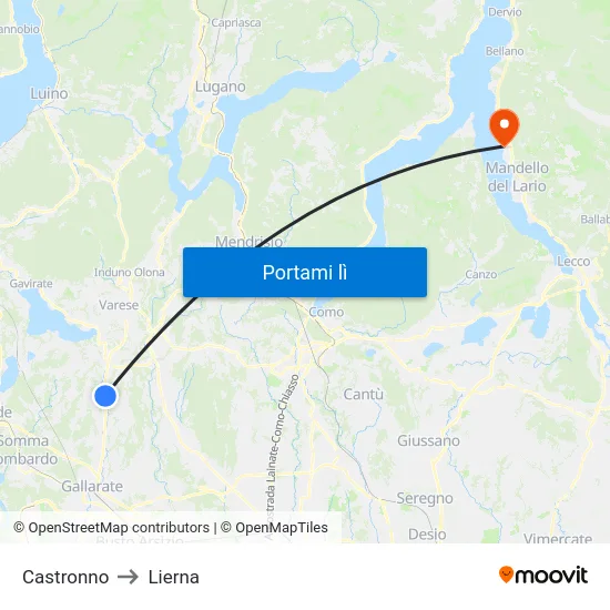 Castronno to Lierna map