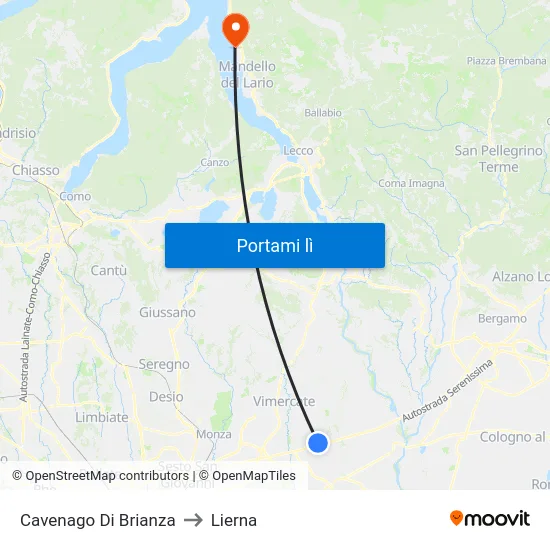 Cavenago Di Brianza to Lierna map