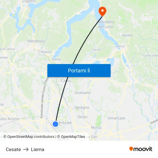 Cesate to Lierna map