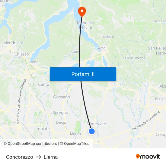 Concorezzo to Lierna map