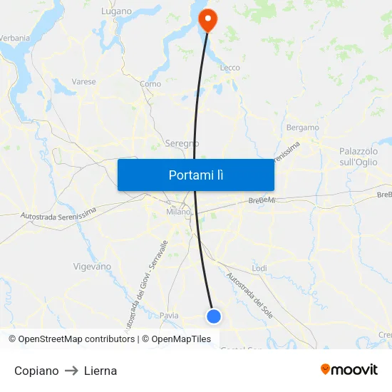 Copiano to Lierna map