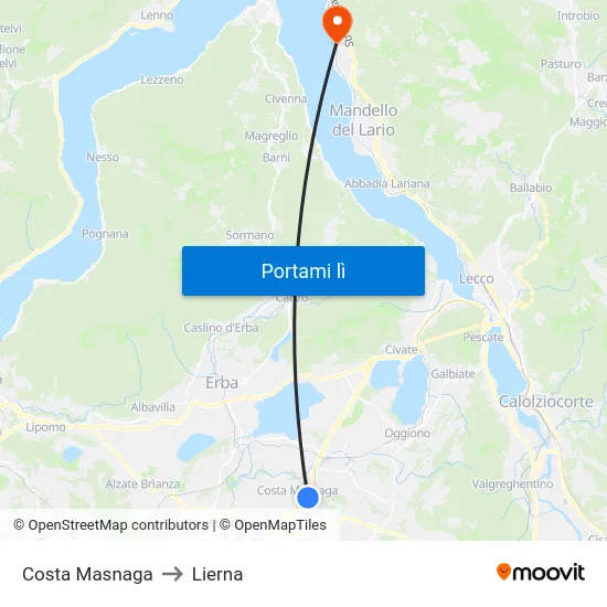 Costa Masnaga to Lierna map