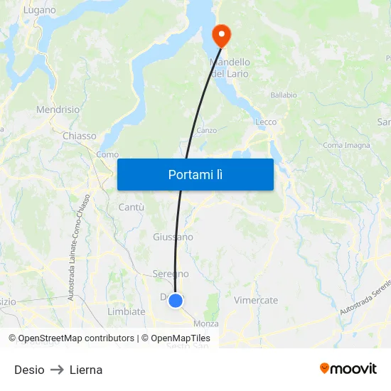 Desio to Lierna map
