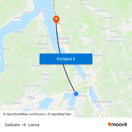 Galbiate to Lierna map