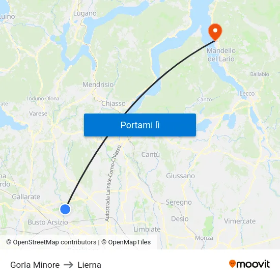 Gorla Minore to Lierna map