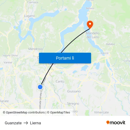 Guanzate to Lierna map