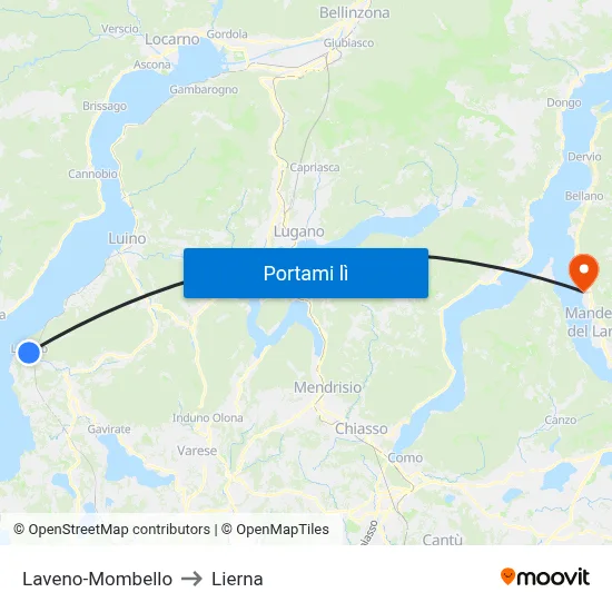 Laveno-Mombello to Lierna map