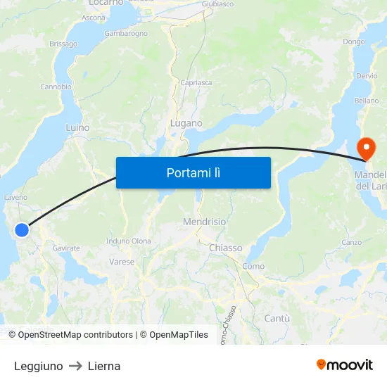 Leggiuno to Lierna map