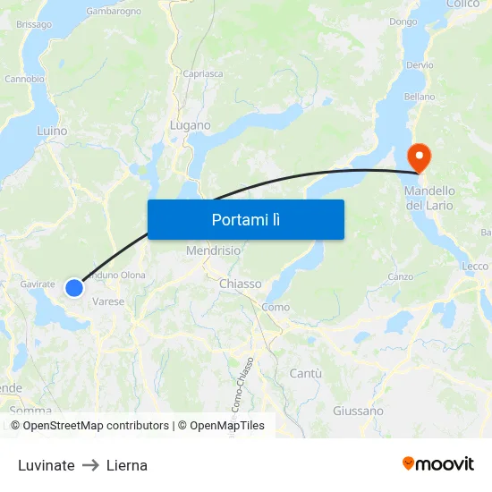 Luvinate to Lierna map