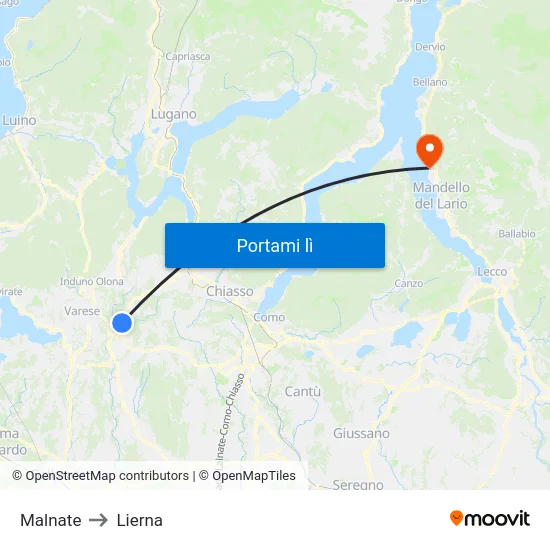 Malnate to Lierna map
