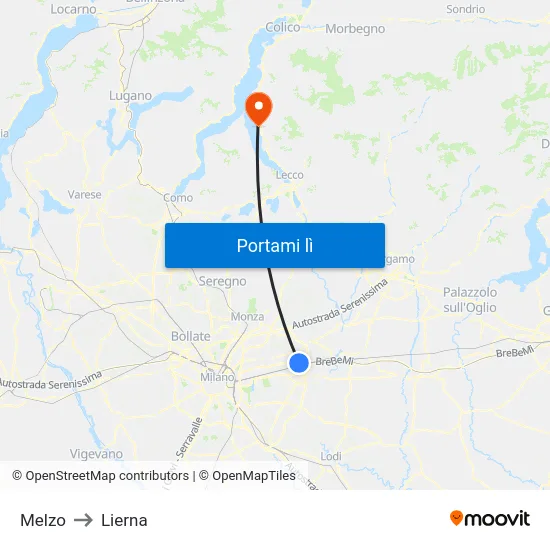 Melzo to Lierna map