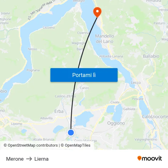 Merone to Lierna map