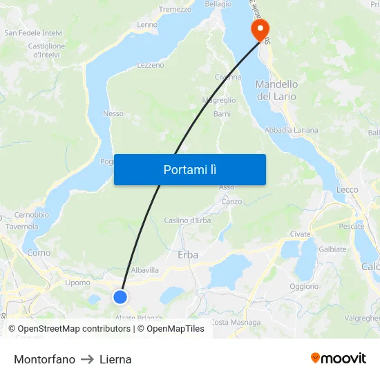 Montorfano to Lierna map