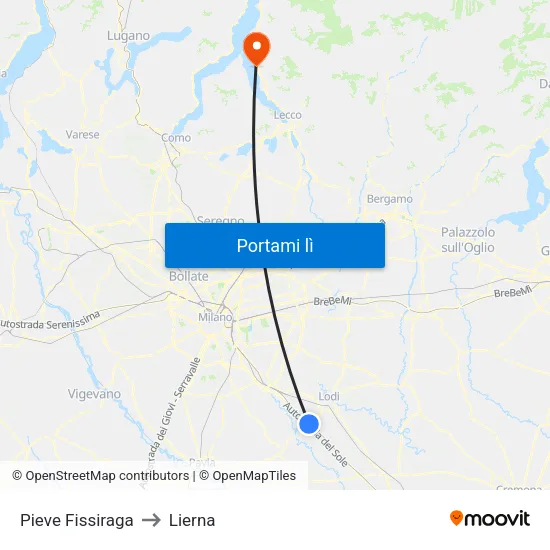 Pieve Fissiraga to Lierna map