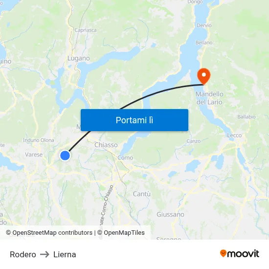 Rodero to Lierna map