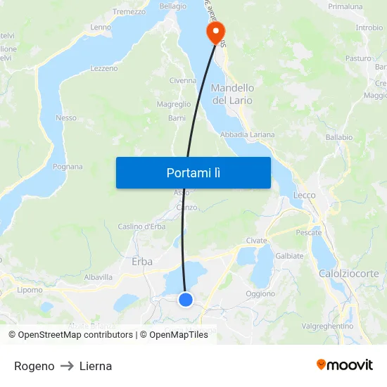 Rogeno to Lierna map