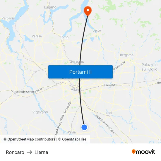 Roncaro to Lierna map