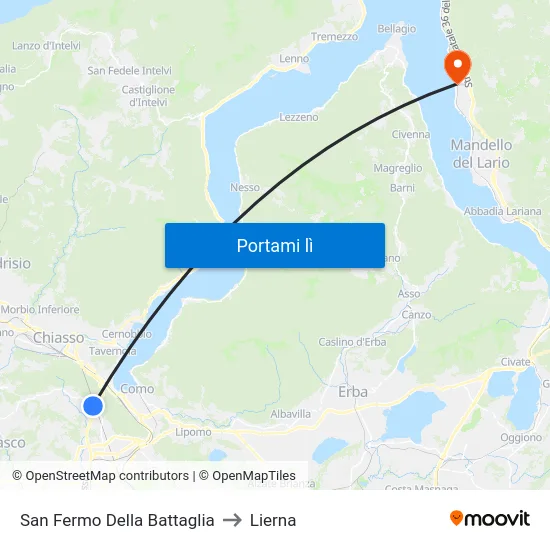 San Fermo Della Battaglia to Lierna map