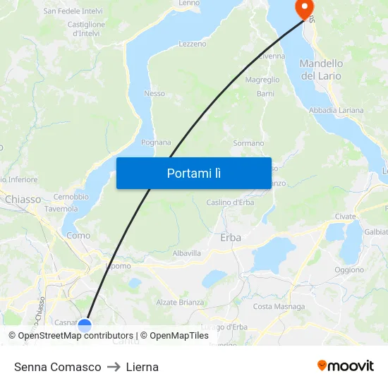 Senna Comasco to Lierna map