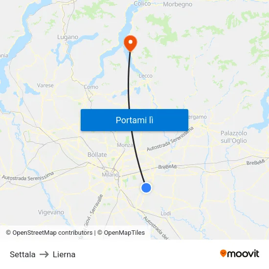 Settala to Lierna map