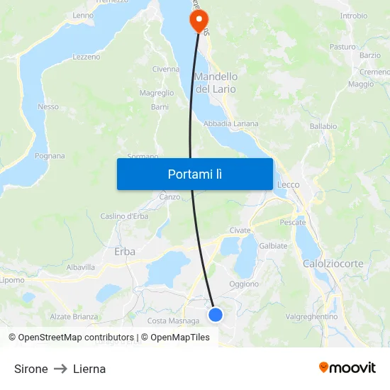 Sirone to Lierna map
