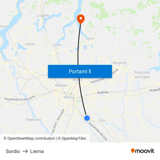 Sordio to Lierna map
