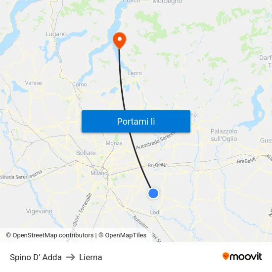 Spino D' Adda to Lierna map