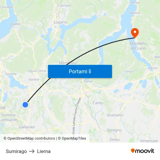 Sumirago to Lierna map
