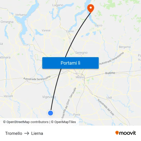 Tromello to Lierna map