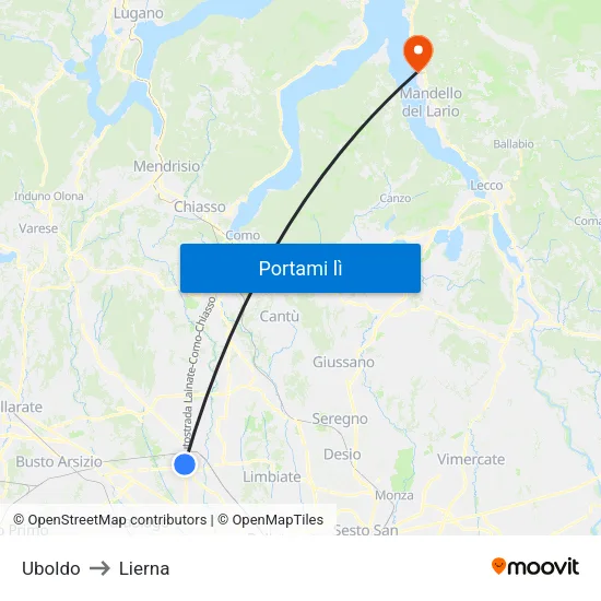 Uboldo to Lierna map