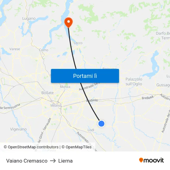 Vaiano Cremasco to Lierna map
