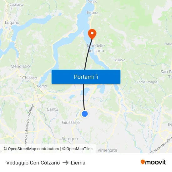 Veduggio Con Colzano to Lierna map