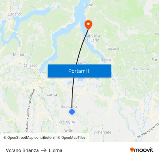 Verano Brianza to Lierna map