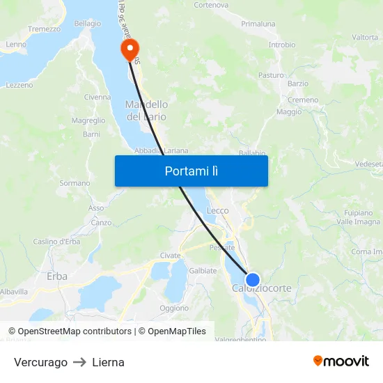 Vercurago to Lierna map