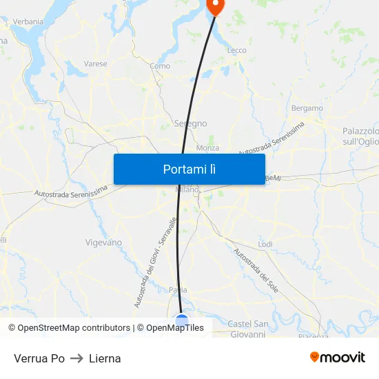 Verrua Po to Lierna map