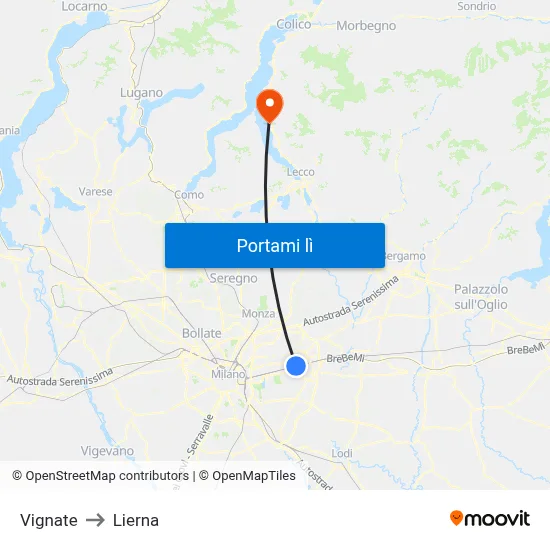 Vignate to Lierna map