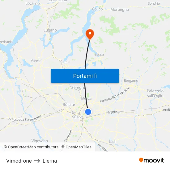 Vimodrone to Lierna map