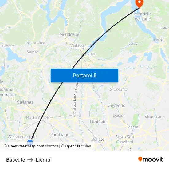 Buscate to Lierna map