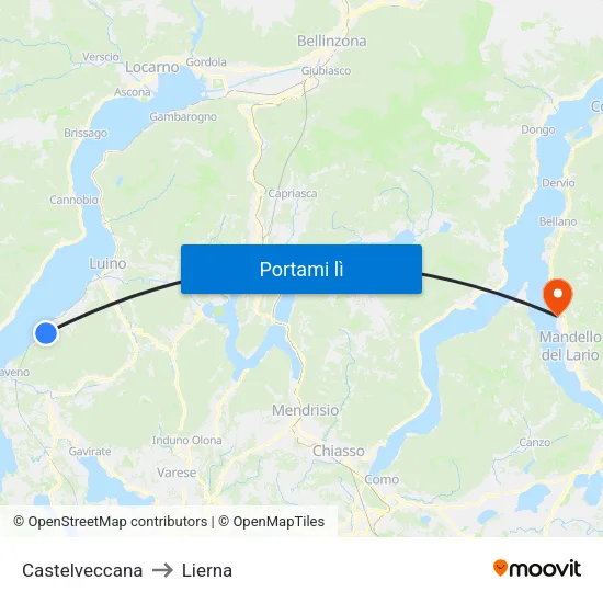 Castelveccana to Lierna map