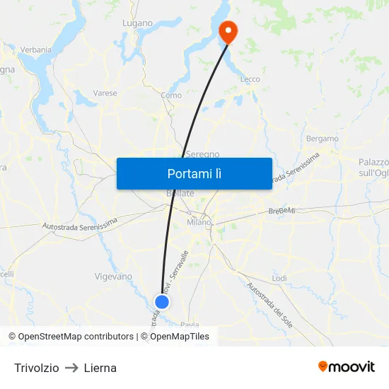 Trivolzio to Lierna map