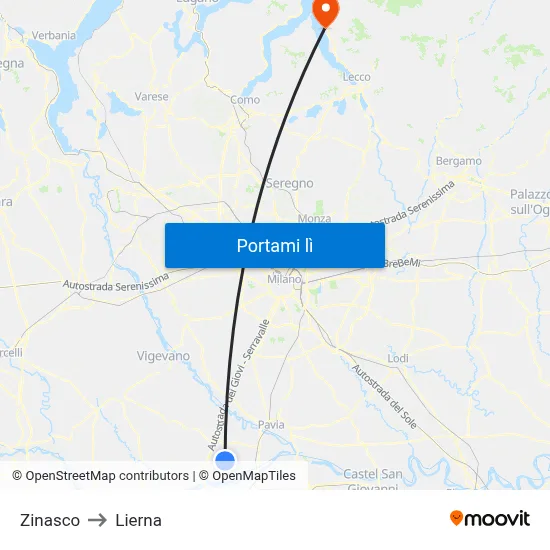 Zinasco to Lierna map