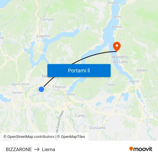 BIZZARONE to Lierna map