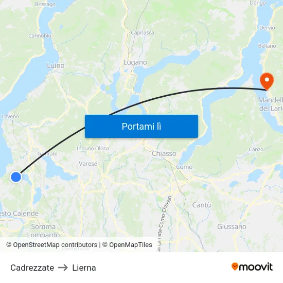 Cadrezzate to Lierna map