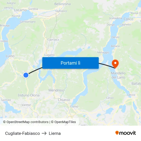 Cugliate-Fabiasco to Lierna map