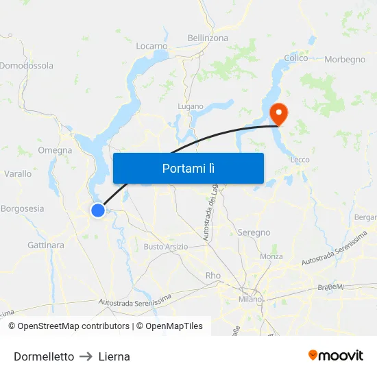 Dormelletto to Lierna map