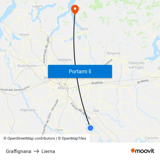 Graffignana to Lierna map
