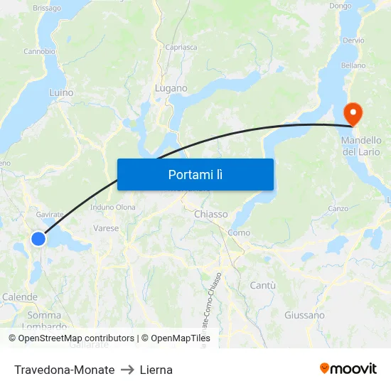Travedona-Monate to Lierna map