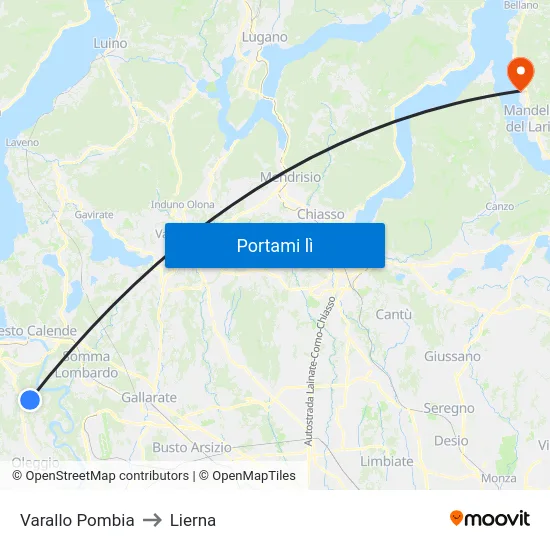 Varallo Pombia to Lierna map