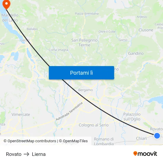 Rovato to Lierna map